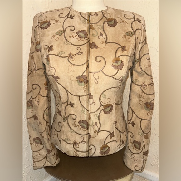 ESCADA PAISLEY EMBROIDERED GOAT SUEDE SHEARLING MOTO JACKET 36/S - Picture 1 of 7